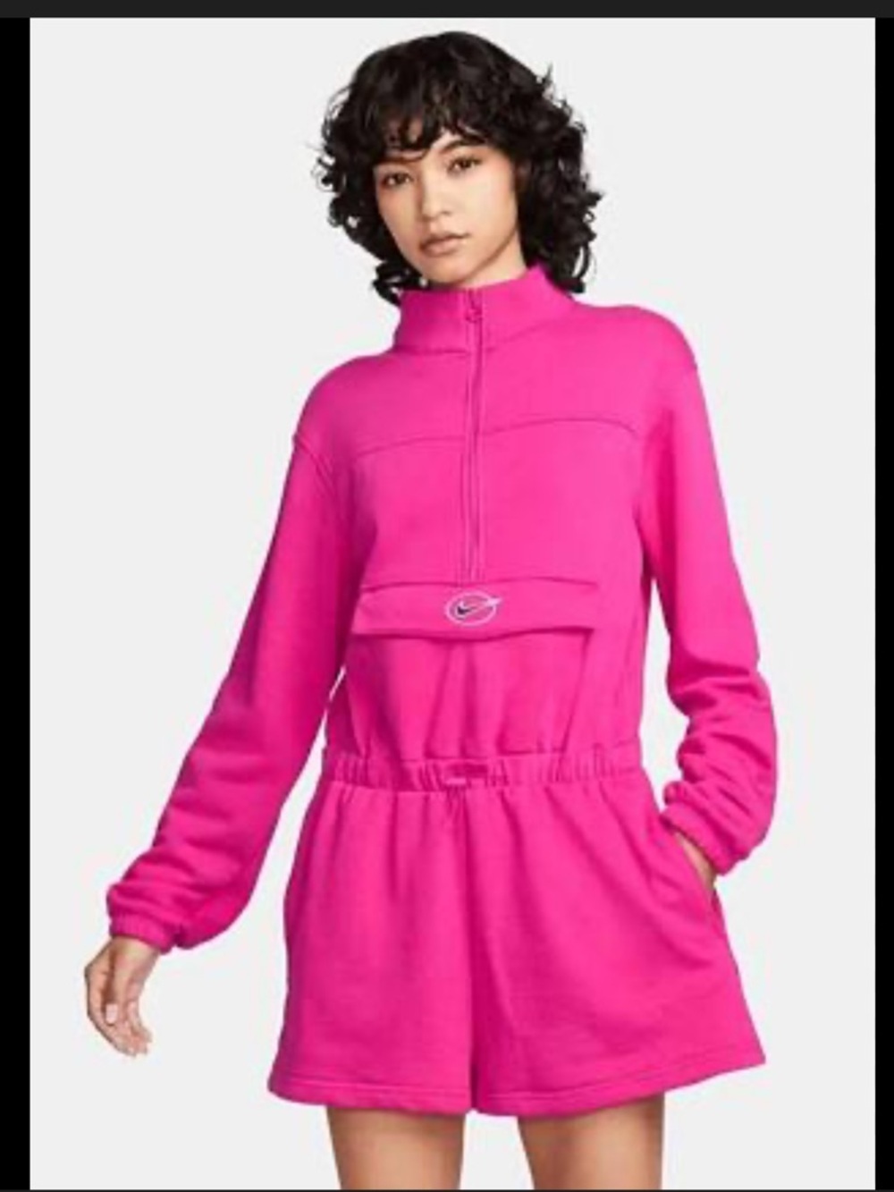 Nike Hot Pink Quarter-Zip Fleece Romper